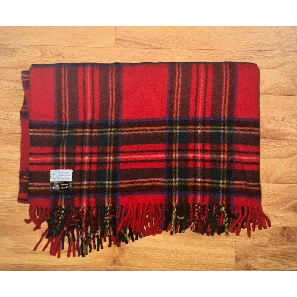 Vtg Carson Pirie Scott 100% Wool Blanket Red Tartan Plaid England 47